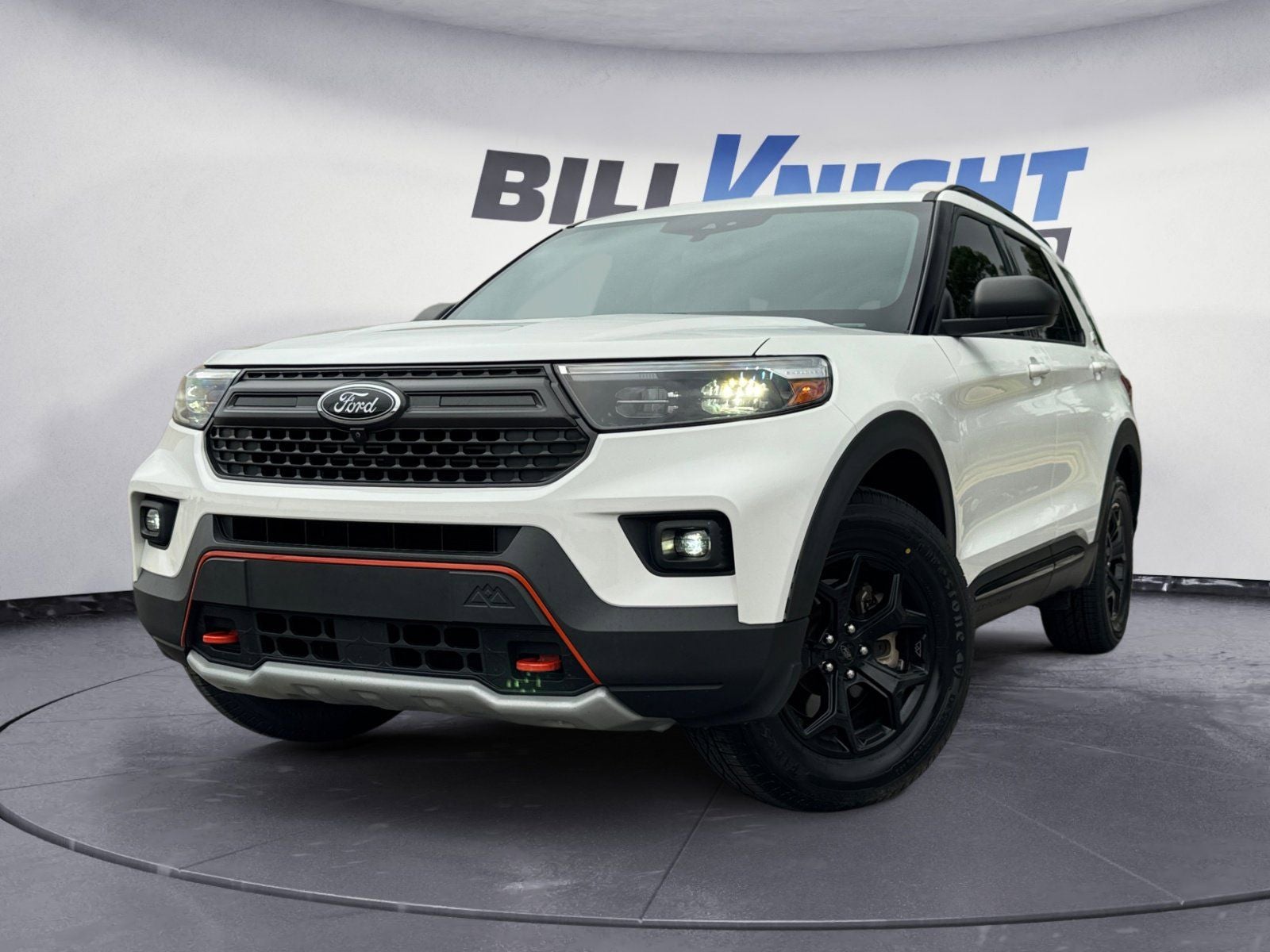 2022 Ford Explorer Timberline in Star White Metallic Tri-Coat — front three-quarter view