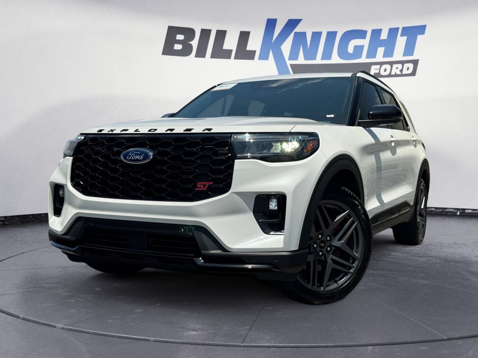 2025 Ford Explorer ST in Star White Metallic Tri-Coat — front three-quarter view