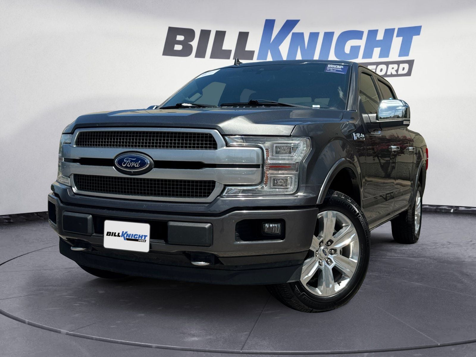 2019 Ford F-150 Platinum in Magnetic Metallic — front three-quarter view